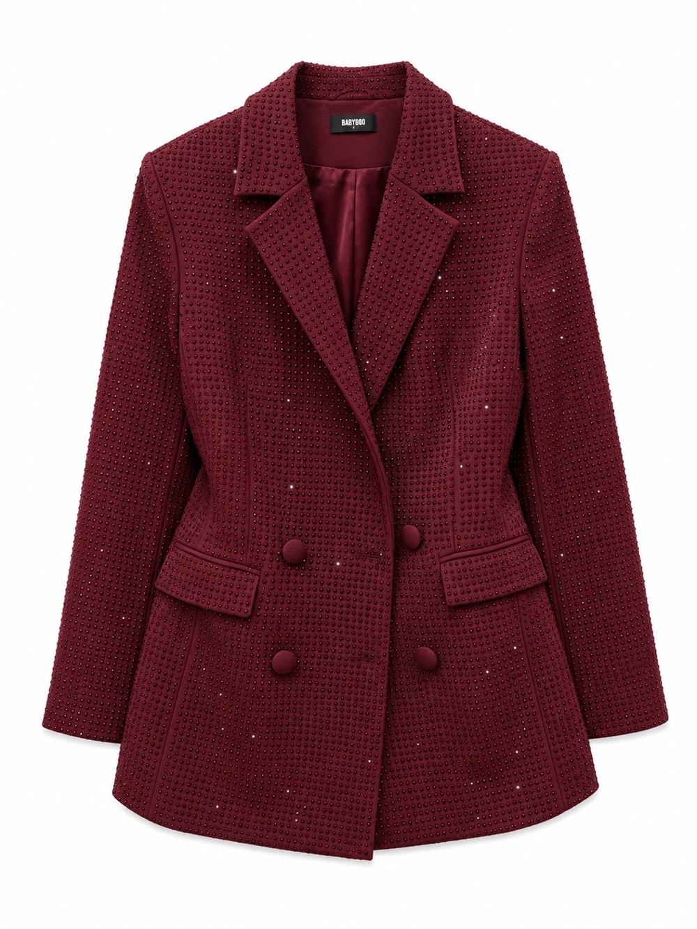 BABYBOO Embellished Double-Breasted Women's Blazer Dress - Burgundy - Picture 2 of 4